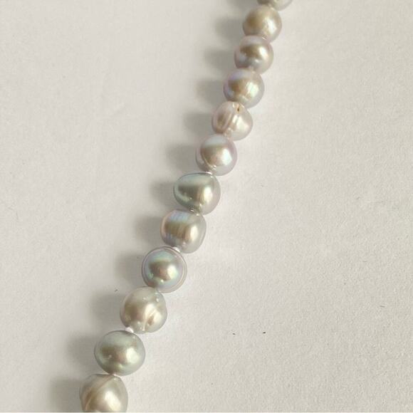 Pearl Necklace Gray Single Strand Pastel Silver Cultured Freshwater Baroque 22” - Picture 5 of 10